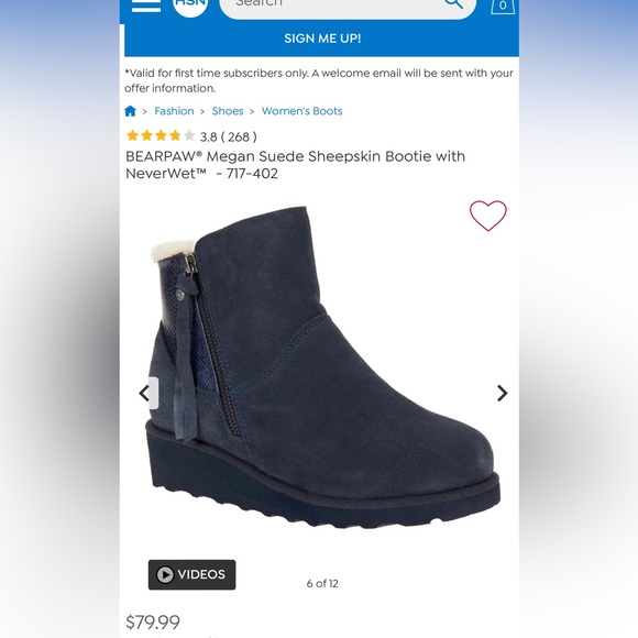 NWT!! New BEARPAW Megan Suede Sheepskin Bootie with NeverWet-Navy-Size 9-NEW - Picture 4 of 7